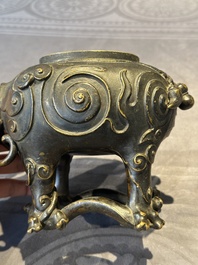 A fine Chinese bronze luduan-form censer and cover, Ming