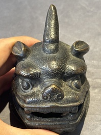 A fine Chinese bronze luduan-form censer and cover, Ming