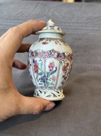Two Chinese famille rose teapots and a tea caddy, Yongzheng/Qianlong