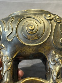 A fine Chinese bronze luduan-form censer and cover, Ming
