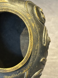 A fine Chinese bronze luduan-form censer and cover, Ming