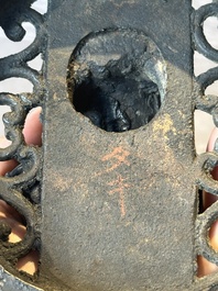 A large Chinese bronze censer and cover with a Buddhist lion, Ming