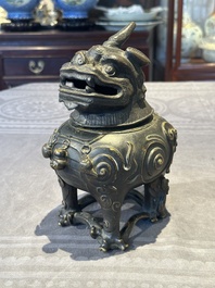 A fine Chinese bronze luduan-form censer and cover, Ming
