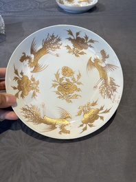 Five Chinese gilt-decorated eggshell porcelain 'phoenix' plates, Yongzheng