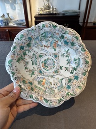 A Chinese Canton famille rose gilt-decorated cup and saucer and a famille verte tazza, 19th C.