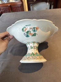 A Chinese Canton famille rose gilt-decorated cup and saucer and a famille verte tazza, 19th C.