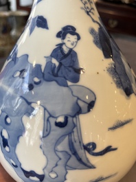 A Chinese blue and white bottle vase with court ladies and playing boys, Chenghua mark, Kangxi