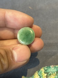 Five Chinese moulded famille rose snuff bottles, Qianlong mark, 19th C.