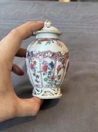 Two Chinese famille rose teapots and a tea caddy, Yongzheng/Qianlong