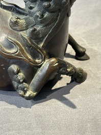 A fine Chinese bronze 'qilin' censer and cover, Ming