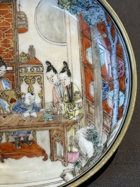 An exceptional Chinese famille rose semi-eggshell porcelain cup and saucer with fine figural design, Yongzheng