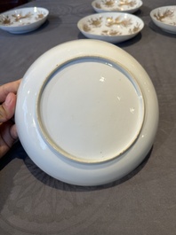 Five Chinese gilt-decorated eggshell porcelain 'phoenix' plates, Yongzheng