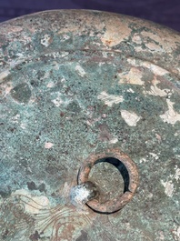 A Chinese archaic bronze tripod food vessel, 'ding 鼎', Eastern Han