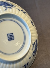 Five fine Chinese blue and white cups and saucers, 19th C.