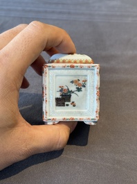 A Chinese famille rose covered seal paste box and a square famille verte covered censer, Qianlong mark, 19th C.