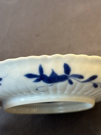 Five fine Chinese blue and white cups and saucers, 19th C.