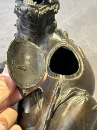 A fine Chinese bronze 'qilin' censer and cover, Ming