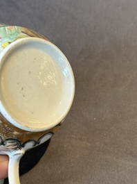 A Chinese Canton famille rose gilt-decorated cup and saucer and a famille verte tazza, 19th C.