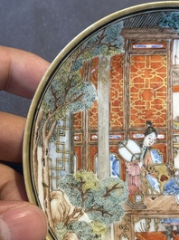 An exceptional Chinese famille rose semi-eggshell porcelain cup and saucer with fine figural design, Yongzheng