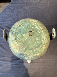 A Chinese archaic bronze tripod food vessel, 'ding 鼎', Eastern Han