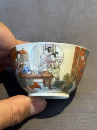 An exceptional Chinese famille rose semi-eggshell porcelain cup and saucer with fine figural design, Yongzheng