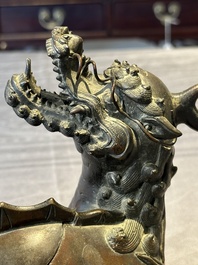 A fine Chinese bronze 'qilin' censer and cover, Ming