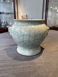 A Chinese ge-type vase with lion handles 18th C.