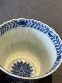 Five fine Chinese blue and white cups and saucers, 19th C.
