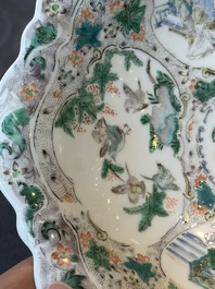 A Chinese Canton famille rose gilt-decorated cup and saucer and a famille verte tazza, 19th C.