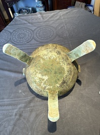 A Chinese archaic bronze tripod food vessel, 'ding 鼎', Eastern Han