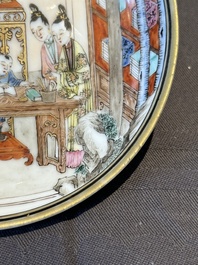 An exceptional Chinese famille rose semi-eggshell porcelain cup and saucer with fine figural design, Yongzheng