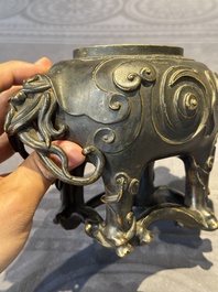 A fine Chinese bronze luduan-form censer and cover, Ming