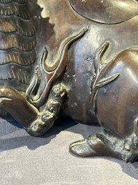 A fine Chinese bronze 'qilin' censer and cover, Ming