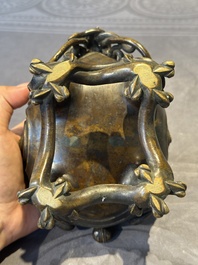 A fine Chinese bronze luduan-form censer and cover, Ming