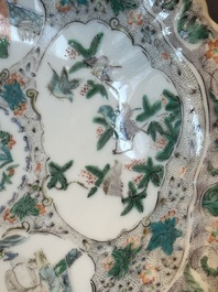 A Chinese Canton famille rose gilt-decorated cup and saucer and a famille verte tazza, 19th C.