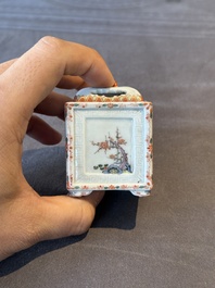 A Chinese famille rose covered seal paste box and a square famille verte covered censer, Qianlong mark, 19th C.