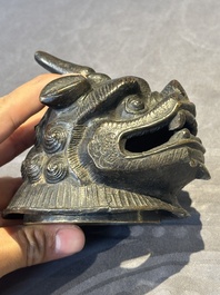 A fine Chinese bronze luduan-form censer and cover, Ming