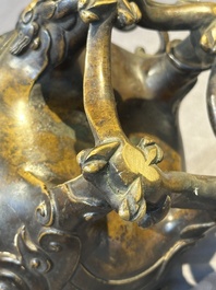 A fine Chinese bronze luduan-form censer and cover, Ming