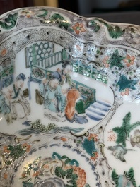 A Chinese Canton famille rose gilt-decorated cup and saucer and a famille verte tazza, 19th C.