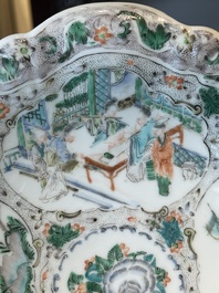 A Chinese Canton famille rose gilt-decorated cup and saucer and a famille verte tazza, 19th C.