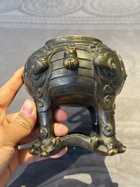 A fine Chinese bronze luduan-form censer and cover, Ming