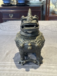 A fine Chinese bronze luduan-form censer and cover, Ming