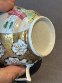A Chinese Canton famille rose gilt-decorated cup and saucer and a famille verte tazza, 19th C.