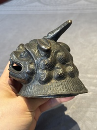 A fine Chinese bronze luduan-form censer and cover, Ming