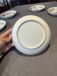 Five Chinese gilt-decorated eggshell porcelain 'phoenix' plates, Yongzheng