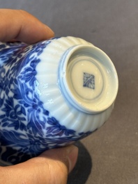 Five fine Chinese blue and white cups and saucers, 19th C.