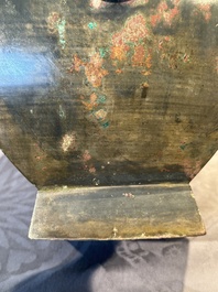 A Chinese archaic bronze vase with 'Taotie' handles, 'fang hu 方壺', Han