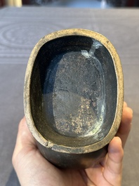A Chinese silver-inlaid bronze arrow vase with Taotie design, 'touhu 投壺', Ming