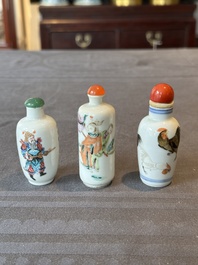Two Chinese famille rose snuff bottles and a 'Wu Shuang Pu' snuff bottle, Tongzhi mark and of the period