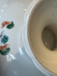 A Chinese Canton famille rose gilt-decorated cup and saucer and a famille verte tazza, 19th C.